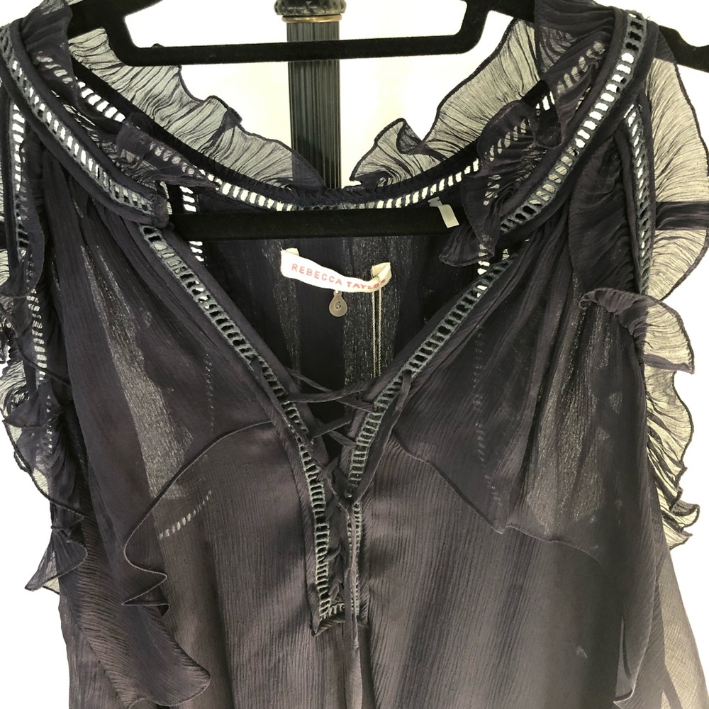 REBECCA TAYLOR Navy Blue Silk Sleeveless Blouse 6